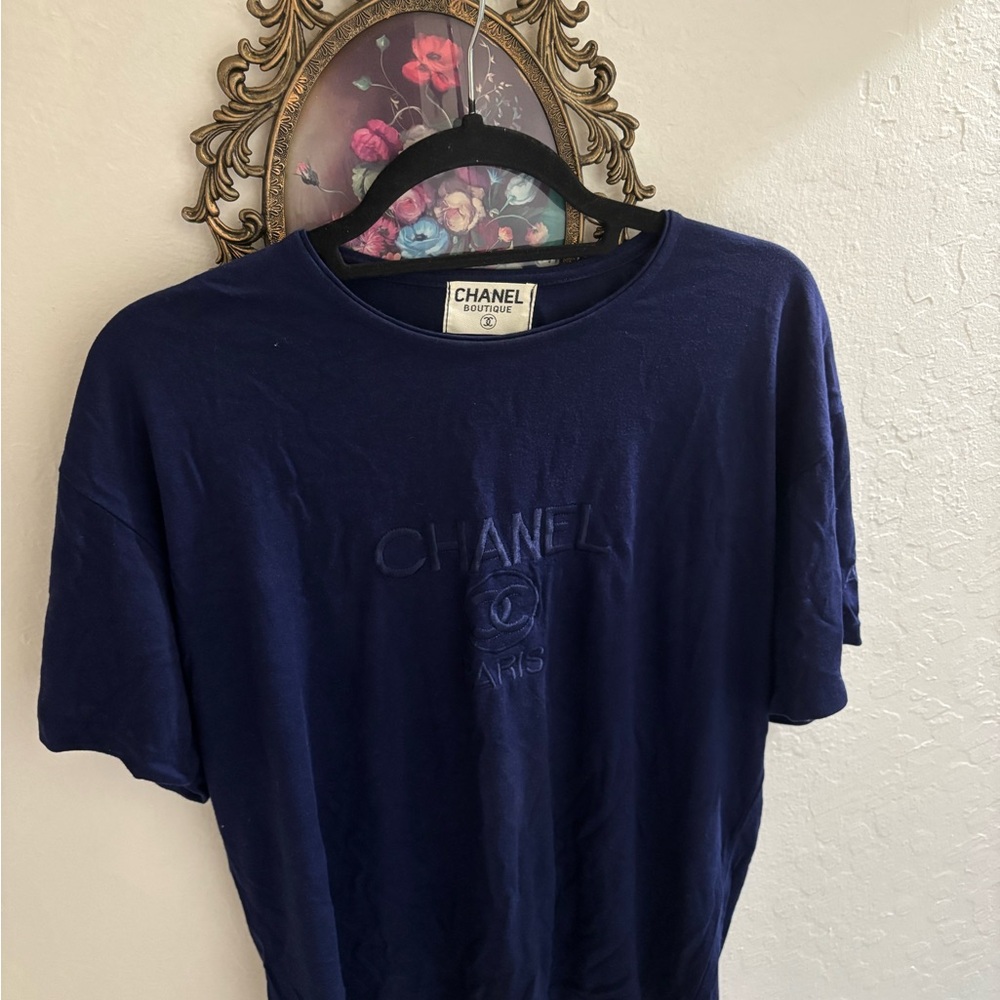 CHANEL Deep Blue Embroidered Tee